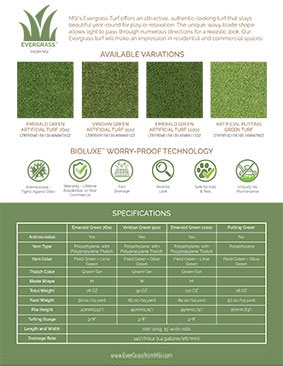 Artificial Turf Specs Sheet