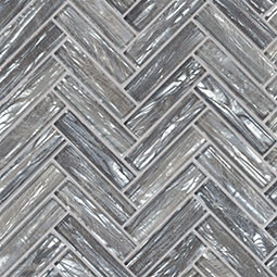 Shimmering Silver Herringbone Glass Tile