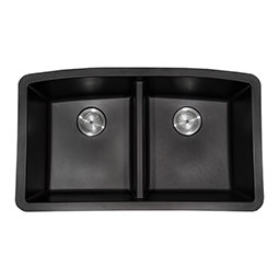 Black Quartz Double Bowl 50/50 3 Kitchen Sinks